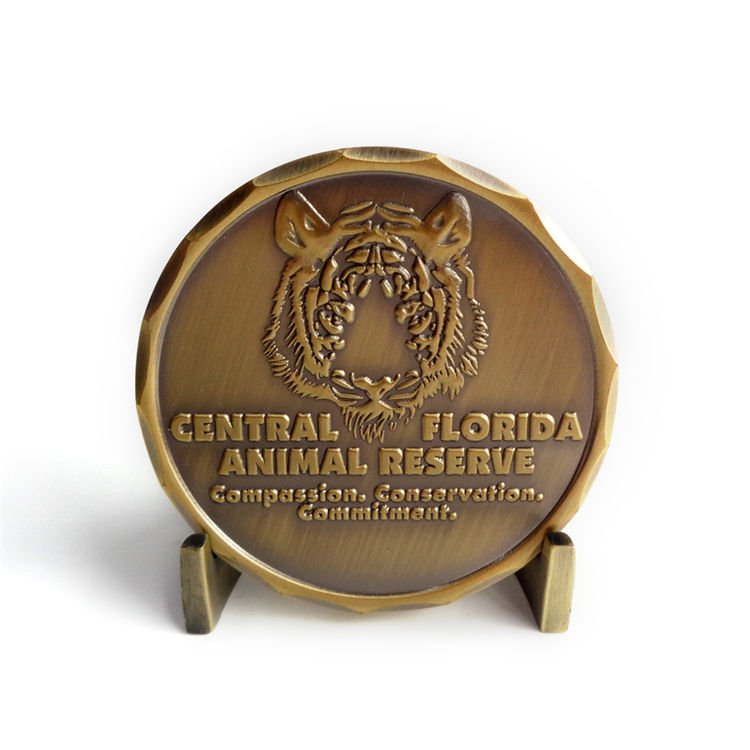 Gold Metal Coin with Tiger Engraving