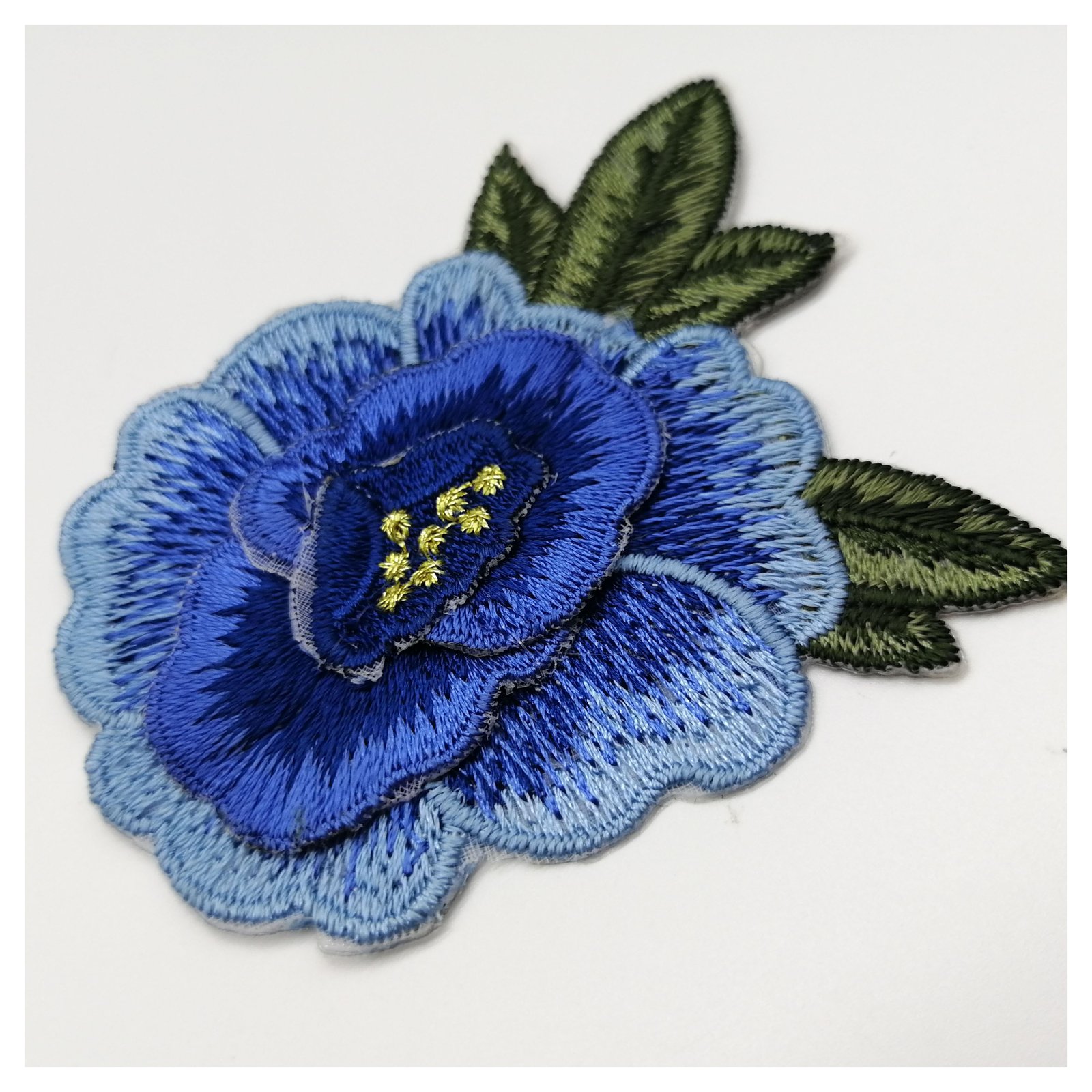 "Blue flower embroidered patches for apparel and accessories"