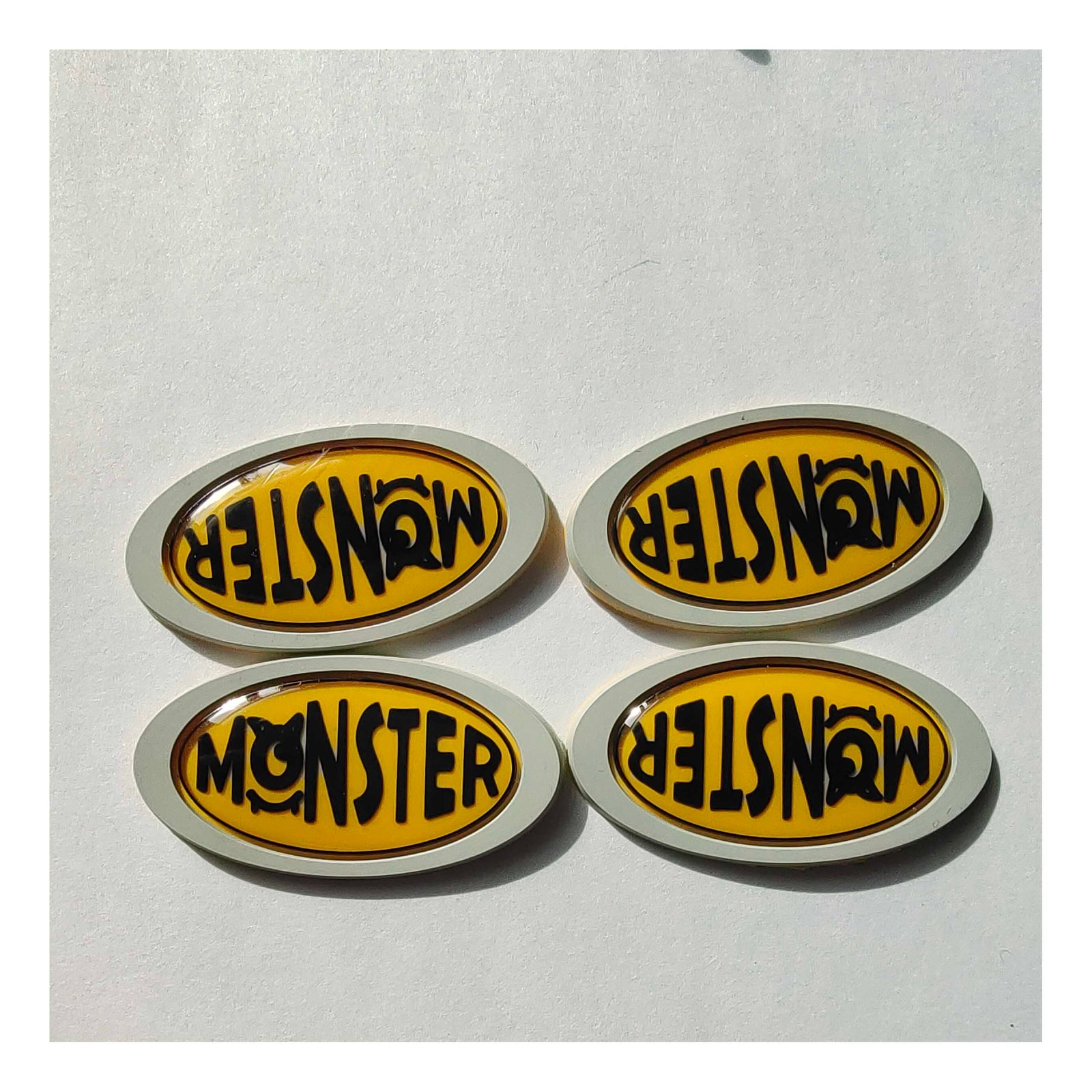 Monster-themed PVC patches with bold text design