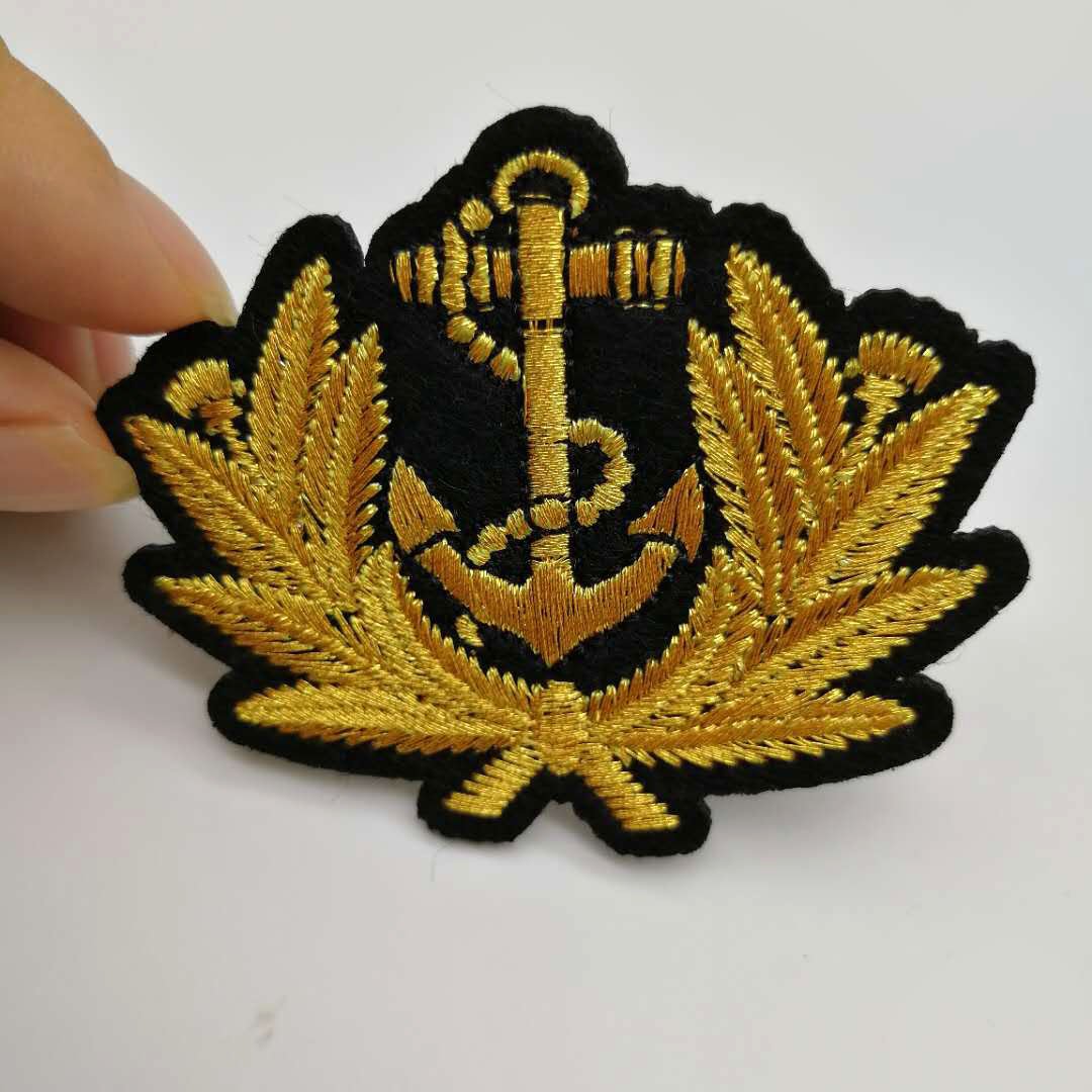 "Golden naval anchor embroidered patches for uniforms"