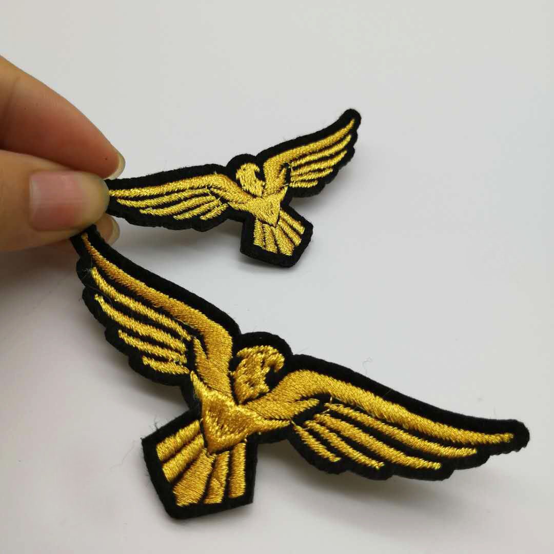 "Golden eagle embroidery patches with heat seal backing"