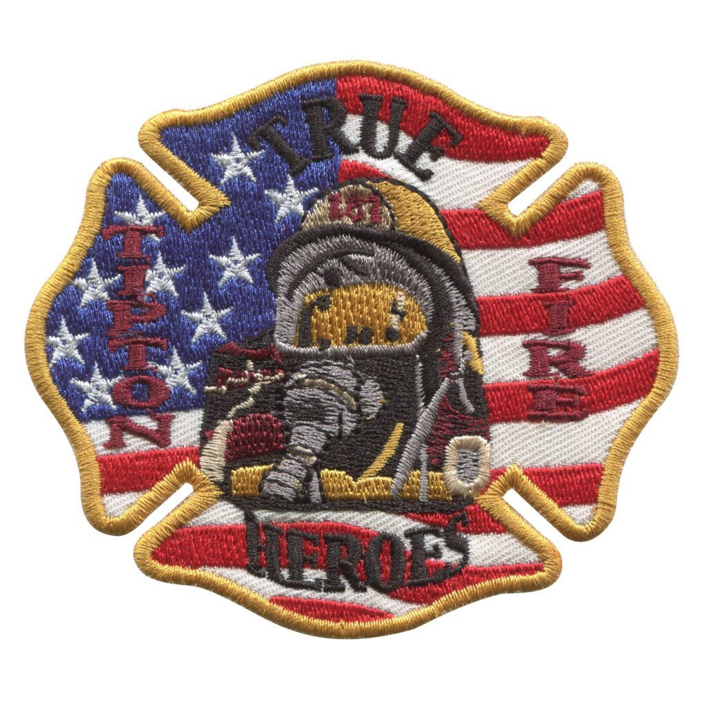 "True Hero Firefighter Patch with American Flag Background"