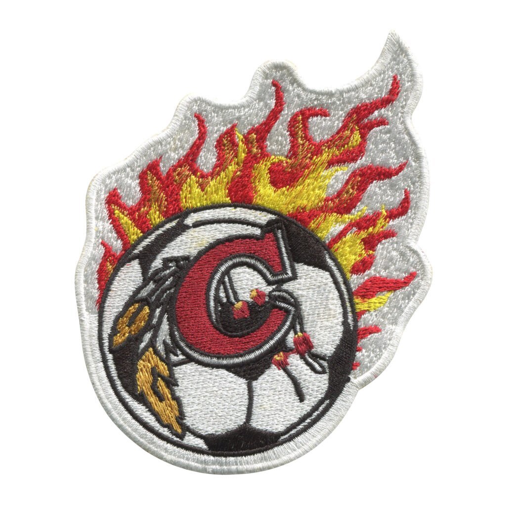 Flaming Soccer Ball Patch with Letter C Design
