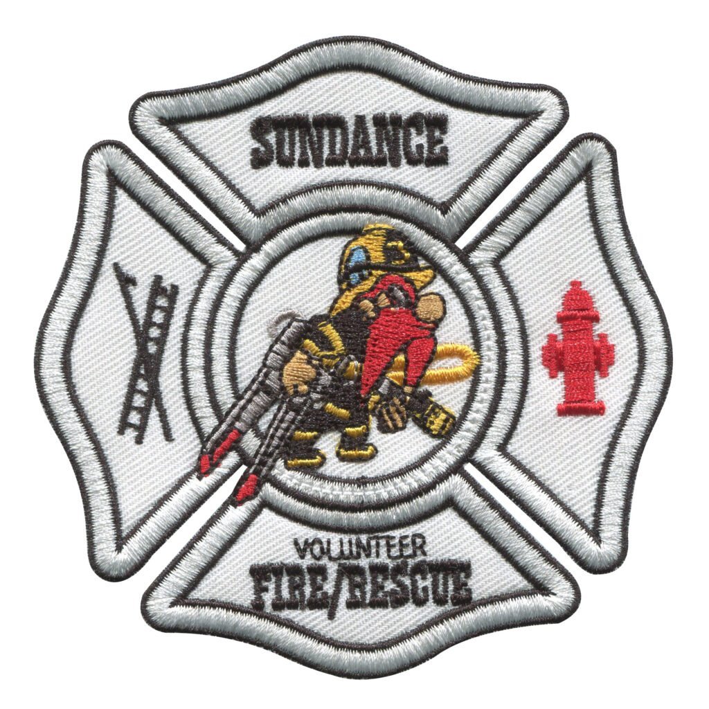 "Sundance Volunteer Fire Rescue Patch with Firefighter and Hydrant Design"