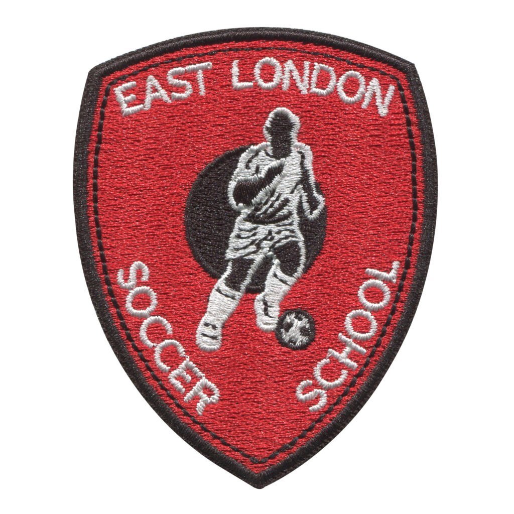 East London Soccer School Shield Patch with Player Design