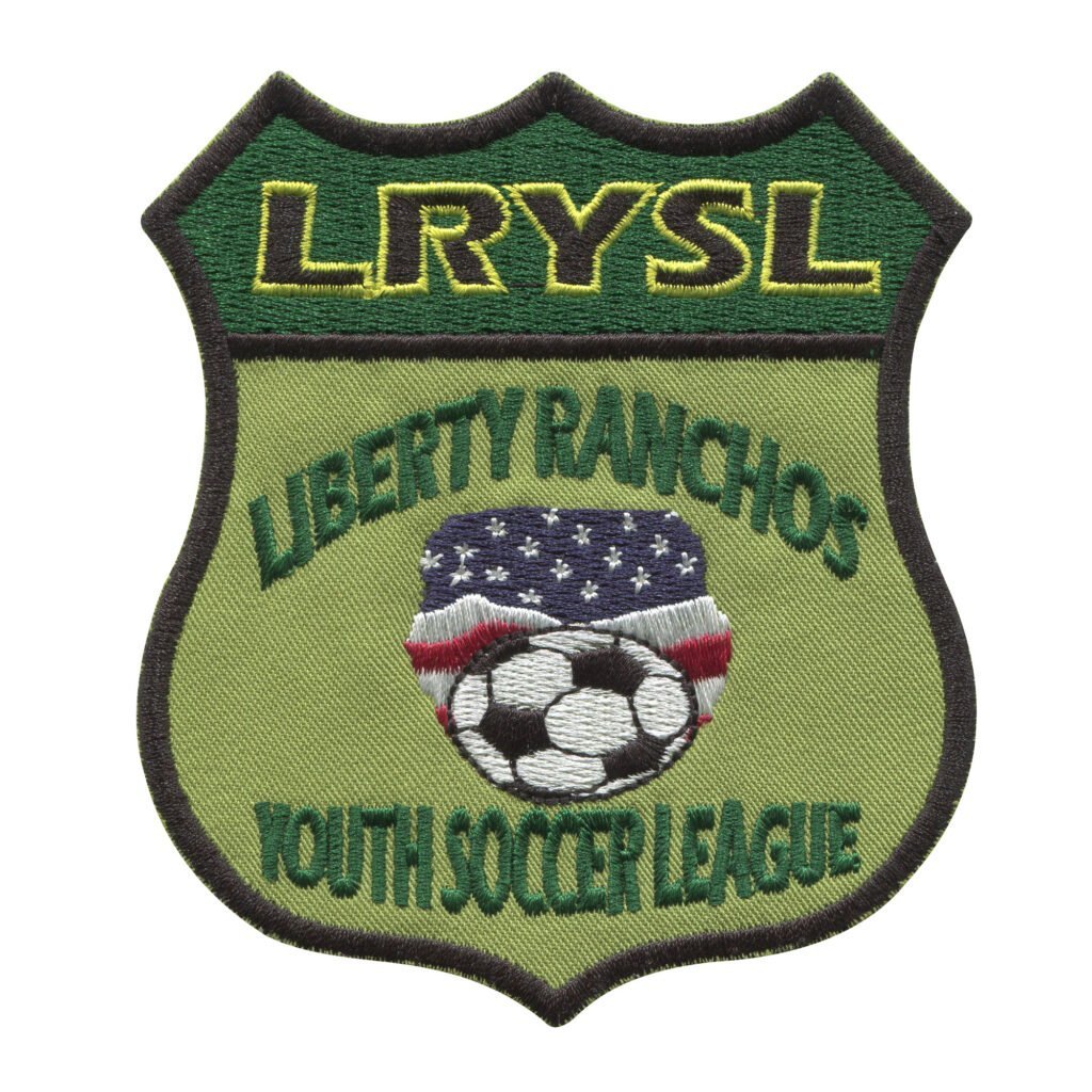 Liberty Ranchos Youth Soccer League Patch with American Flag and Soccer Ball