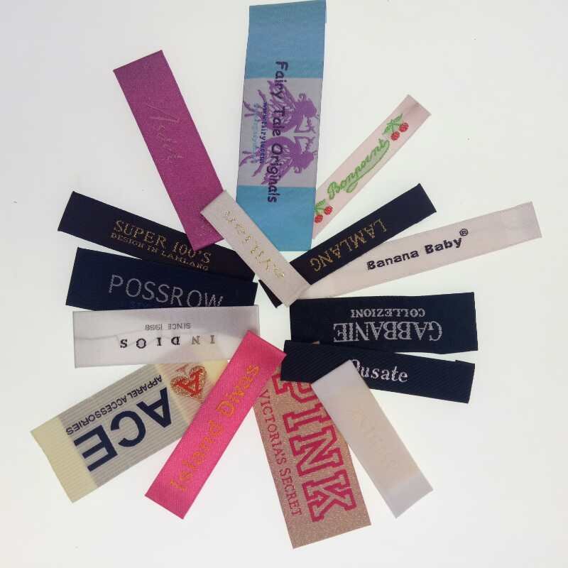 Custom woven care labels for professional clothing branding, featuring colorful and durable designs.